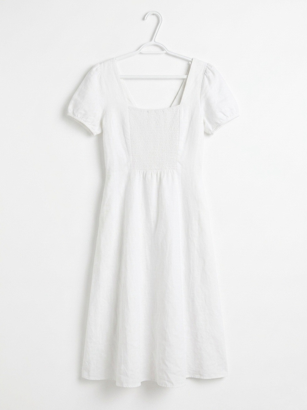 Gap White Linen V-Neck Puff Sleeve Midi Dress - Size 6 - Summer Boho Cottage - Picture 3 of 9